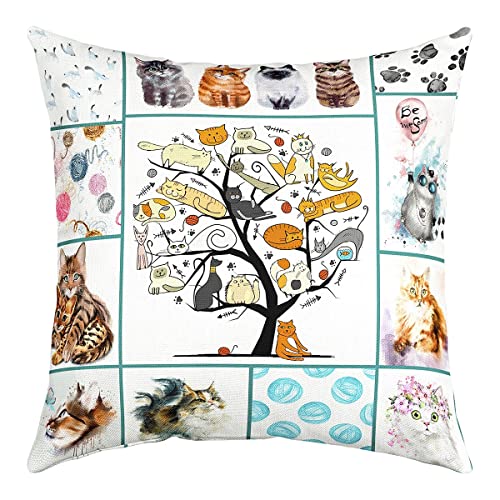 Manfei Kissenbezug mit Katzenbaum, 50,8 x 50,8 cm, niedliches Haustiertier, japanischer Stil, dekorativer Kissenbezug, weißes Gitter, Patchwork, Kissenbezug für Zuhause, Bett, Sofa, Büro Cover