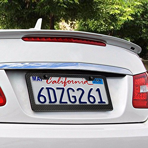 Karlor 100% Real Carbon Fiber License Plate Frame 2 Holes Black Licenses Plates Frames,Car Licence Plate Covers Holders Slim Design with Chrome Screw Caps Tool Kit for US Vehicles(1PCS)