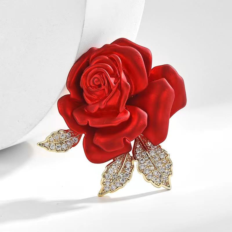 Rose Brooch Pins Rhinestone Lapel Red Flowers Brooches for Women Girls Fashion Jewelry Gift4