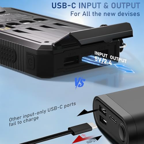 Solar Charger Power Bank 20,000mAh, Portable Charger, 4 Cables 3 Ports Fast Charging External Battery Pack with USB C for Cell Phones, Solar Panel Charger with Dual Flashlight for Camping Black