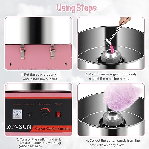 Image of ROVSUN 21 Inch Cotton Candy Machine Commercial, Candy Floss Maker Electric Cotton Candy Maker w /Cart Stainless Steel Bowl, Sugar Scoop and Large Storage Drawer for Home Party Carnival