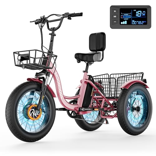 Image of MOONCOOL Electric Tricycle for Adults, 20 inch x 4 inch Fat Tire Electric Trike, 48V 500W Motorized Electric Bicycle Bikes, 3 Wheels 7 Speed Ebike with Removable Battery, Aluminum Frame & Large Basket