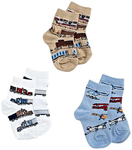 Jefferies Socks Boys 2-7 Transportation Triple Treat 3 Pack Socks