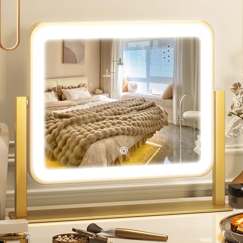 Espejo de tocador con luz LED 12x14 pulgadas, dorado