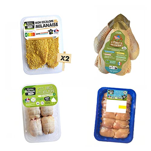 Royal Bernard - Assortiment Chef - Colis de Volaille - 5 Barquettes de 4 Savoureux Produits - 1 Poulet Entier + 4 escalopes de dinde à la milanaise + 4 P’tits Farcis + 1 barquette de sauté de poulet Cover