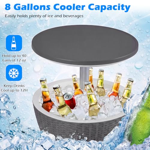 Image of Tangkula Outdoor Cooler Table, Multi-Functional Cooler Bar Table, Adjustable Height Ice Cooler Side Table w /Drain Plug, 8 Gallon Beer & Wine Cooler, Rattan Style Patio Furniture for Pool Parties