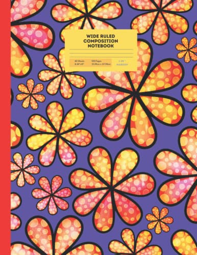 Spring Floral Daisy Wide Ruled Composition Journal Notebook: Cute Standard School Supplies For Elementary School Kids, Suited For Large Handwritings, 8.5x11, 120 Pages, Matte Finish