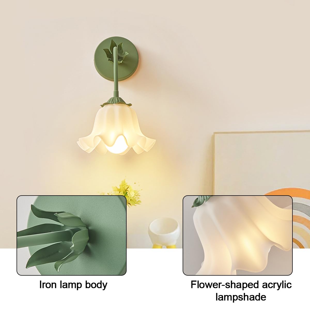 Lampada da Parete in Ferro da 4,7 Pollici, Girevole, Comodino, Lampada da Lettura a Parete, Lampada da Parete in Acrilico a Forma di Fiore, E27, Applique da Parete per Bagno, Soggiorno