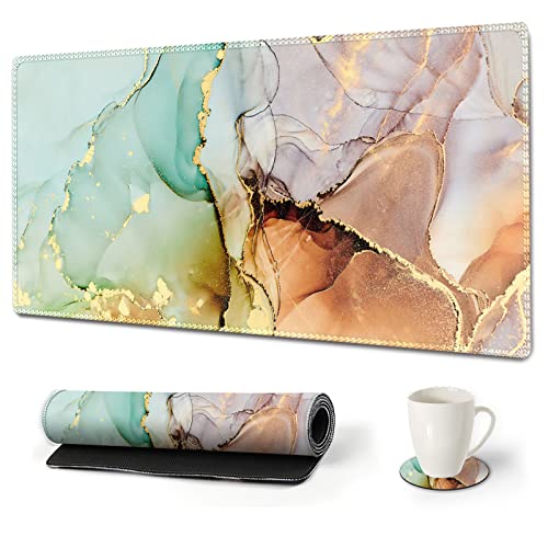 ARTSO Large Gaming Mouse Pad Extended Desk Pad XL Keyboard Mat Long Mousepad Decor Writing Pad 31.5x15.7inch Non Slip Rubber Base with Stitched Edges for Work, Game -Abstract Art Marble