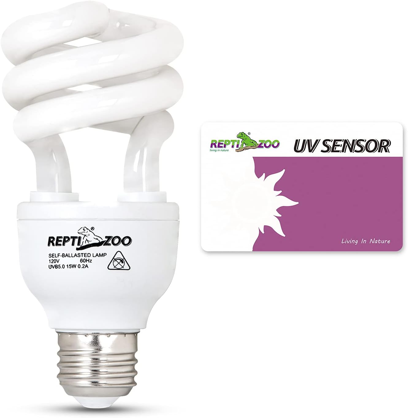 REPTI ZOO UVA UVB Reptile Light Bulb and UV Test Card Kit Energy Saving Lamps 15W UVB 5.0 Reptile Heat Lamp Bulb Spiral Compact…