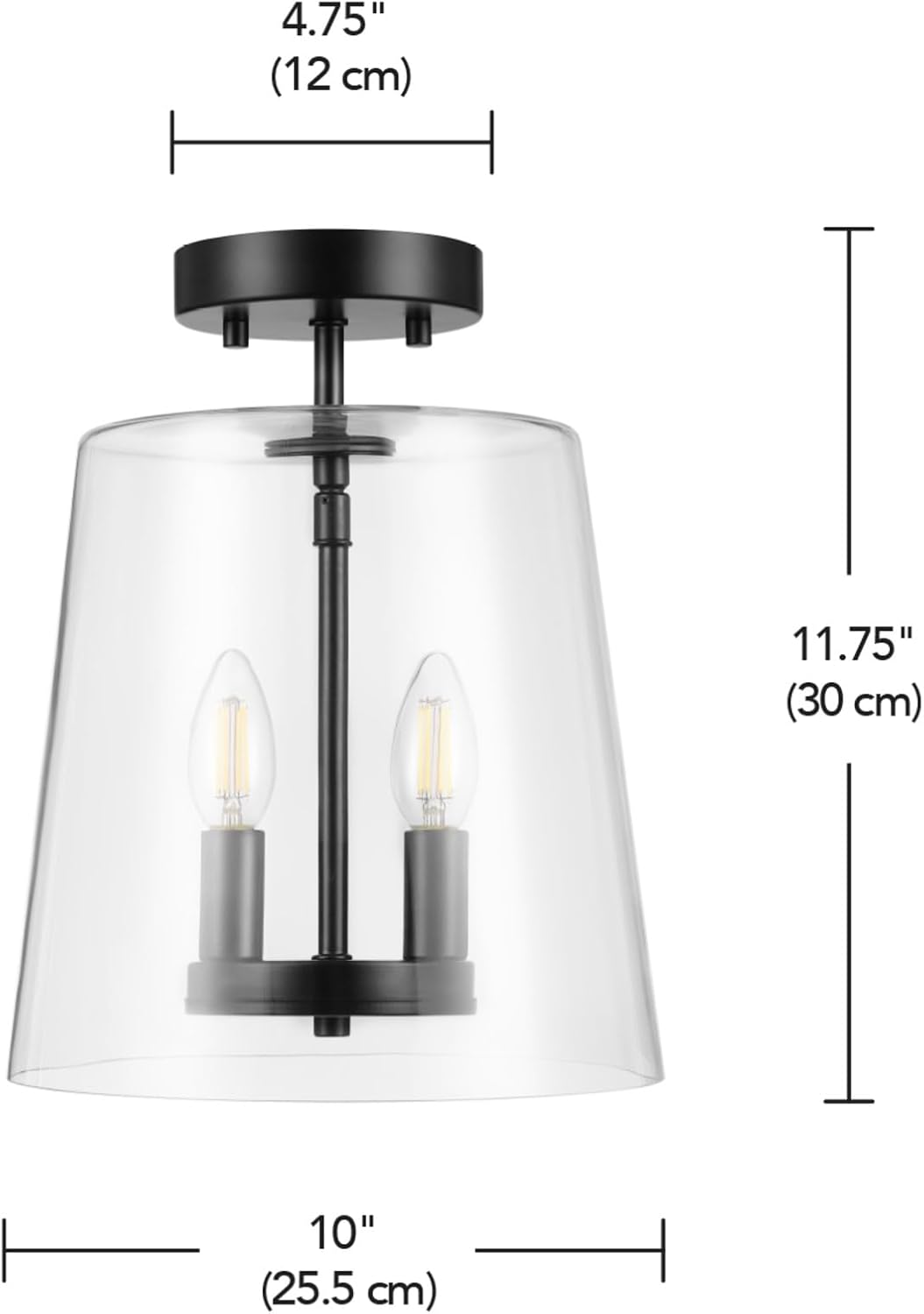 Matte Black and Clear Glass Semi-Flush Mount Ceiling Light