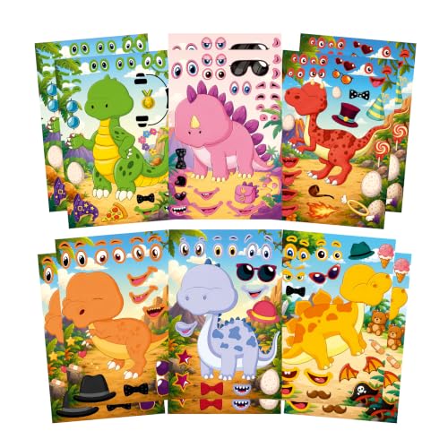 Image of CodersParadise Dinosaur Make-a-Face Sticker Activity Set, 12 Sticker Sheets, Mix & Match Dinosaur Face Stickers, DIY Craft for Kids, Birthday Party Favors, Classroom Activities, Goodie Bag Fillers