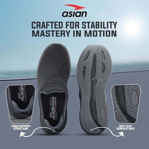 Image of ASIAN Wonderwalk Pro-14 Men's Walking Shoes | Lightweight Slip-On Sports Sneakers | Breathable Knit Mesh | Memory Foam Shoes with Anti-Slip Grip Sole