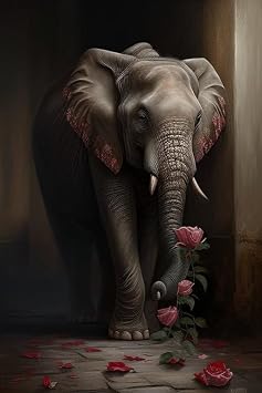 200 Piece Wooden Jigsaw Puzzle, Challenging and Fun Activity -Elephants and Roses Pattern, Interesting and Warm Art Adult Puzzles - Modern Home Decor Ideal Gift