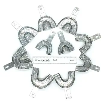 ADDLER DENTAL METAL IMPRESSION TRAY INDIAN SET OF 10. (L0,L1,L2,L3,L4 SIZE AND U0,U1,U2,U3,U4 SIZE) FOR DOCTORS/STUDENTS