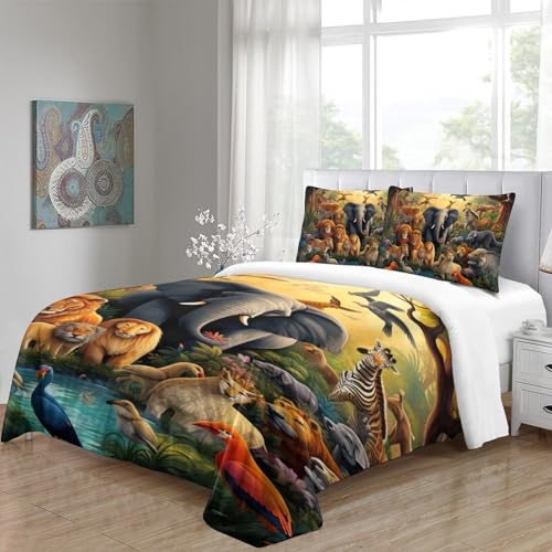 Housse de couette fermeture éclair jungle pour lit simple microfibre