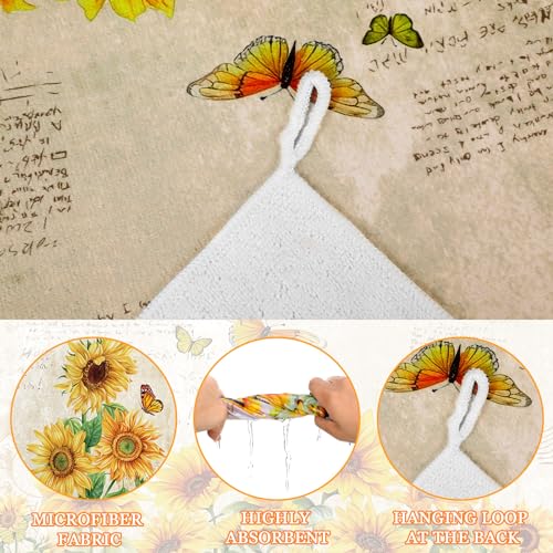 Image of Bencailor 6 Pcs Sunflower Kitchen Towels Decorative Sets Dish Towels Absorbent Fast Drying Hand Tea Vintage Hanging Reusable Cleaning Dishcloths for Cooking Farmhouse Bathroom Accessory