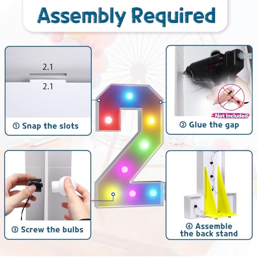 Image of Colorful 3FT Marquee Numbers 2, 18 Colors Large Light up Numbers | RGB with Remote, Birthday Party Decorations Anniversary Wedding Decorations Assembly Required 20 Pcs Accessory Set