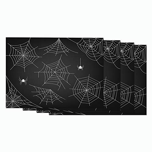Moslion Halloween Spider and Web Placemats White Horror Spider Cobweb Little Cute Funny Animal Table Placemats for Dinning Table Washable Cotton Linen 12x18 Inch Set of 4