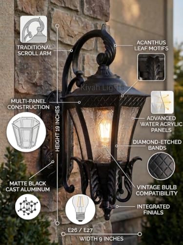 Image of E27 Holder Cast Aluminium Black Matte Finished Standard Garden Light Wall Lamp Illumination for Patio, Porch & Balcony (Pack of 1)