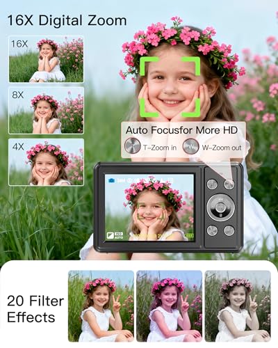 image for WONNIE Digital Camera, FHD 1080P Point and Shoot Camera with 32GB SD C