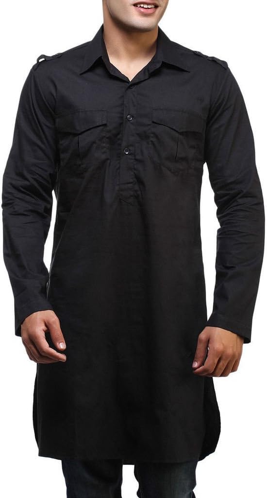 MIRA's Men's Wear Ethnic Kurta Pyjama Bollywood India Pakistani Medium Black