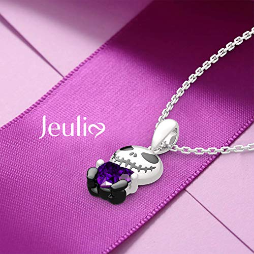 Image of Jeulia Hug Me Love Confession Skull Heart Cut Sterling Silver Necklace for Women Wife Girlfriend Engagement Wedding Anniversary or Birthday Christmas With Jewelry Box