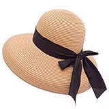 Wide Brim Sun Hat, Tan Straw Hat with Large Black Bow, The Perfect Fashion Accessory for Any Occasion