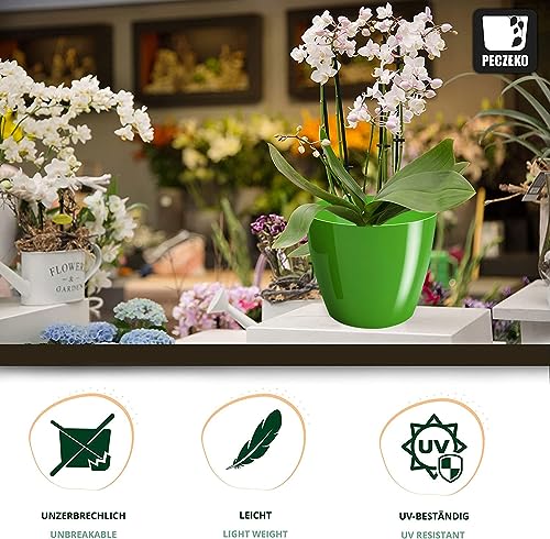 PECZEKO Flower Pot Shiny Plastic Planter Decorative Pot for Large and Small Plants Set of 2, Green, Diameter 20 cm - Image 2
