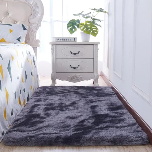 ADMEE Area Rug for Bedroom and Living Room, 120×180 cm(3.9 x 5.9 ft) Dark Grey Faux Fur Rug, Tie-Dye Shaggy Anti-Slip Washable Rug, Soft Modern Indoor Carpet, Floor Mats Home Decor - Image 4