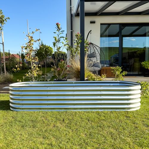UNIGARDIA Hochbeet aus Metall 240x60x43 cm - Modulares 9-in-1 Hochbeete-Kit - Rostfreie Hochbeete für Garten aus Premium Zn-Al-Mg Stahl - Min. 20 Jahre Lebensdauer - 43 cm Hoch Gemüsebeet, Silber