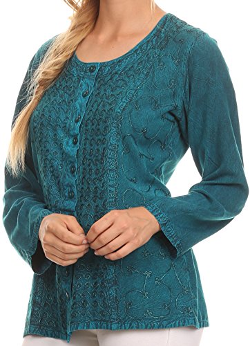 Image of Sakkas Fedella Deep Scoop Neck Long Sleeve Blouse Top with Adjustable Back Straps