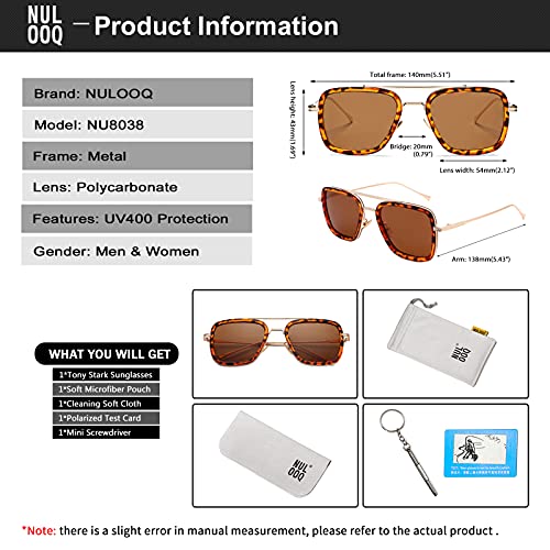 Image of Tony Stark Polarized Sunglasses for Men - Women Vintage Aviator Square Metal Frame Iron Man Edith Glasses