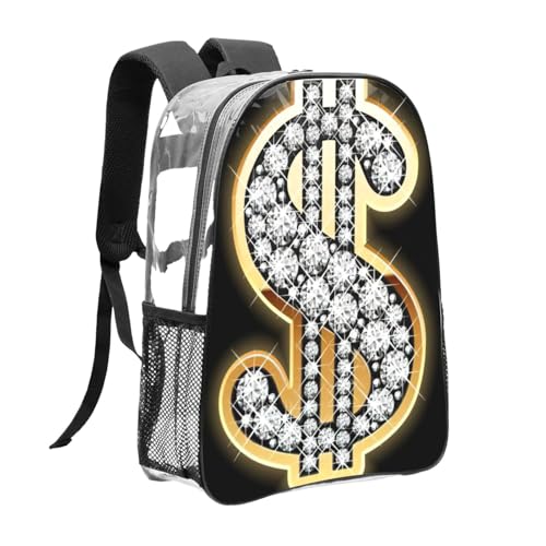 Sac à dos PVC transparent dollar doré unisexe pour événements - 3