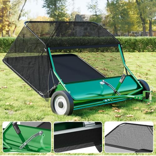 Image of 48 inch Large Capacity Pull Behind Lawn Sweeper with Adjustable Sweeping Height