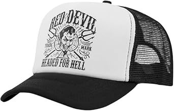 RED DEVIL CLOTHING Headed for Hell Trucker Hat - Adjustable Hats for Men - Mens Hats - Baseball Cap Black Hat Black/White