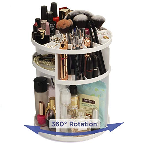 Mobilevision Makeup Organizer Rotating Tabletop Cosmetic & Toiletry Holder Adjustable Shelving For Brushes, Lotions, Perfumes, Nail Polish, Skin Care & More, White #TOP19