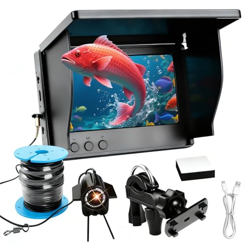 Underwater Fishing Camera 4.3 Inch IPS Display and 30M Cable Night vision infrared lamp 220 Wide Angle Waterproof Fish Finder Video Camera for Ice River and Boat Kayak Fishing (30M)