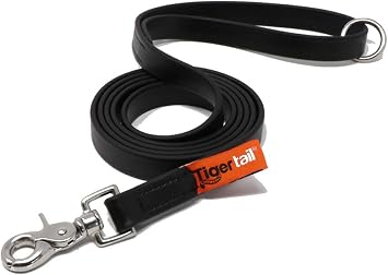 Tiger Tail 6FT Black Leatherish Heavy Duty Dog Training Leash for Large, Medium & Small Dogs - Waterproof and Odor Proof, Alternative-Leather Lead | Black, 6ft