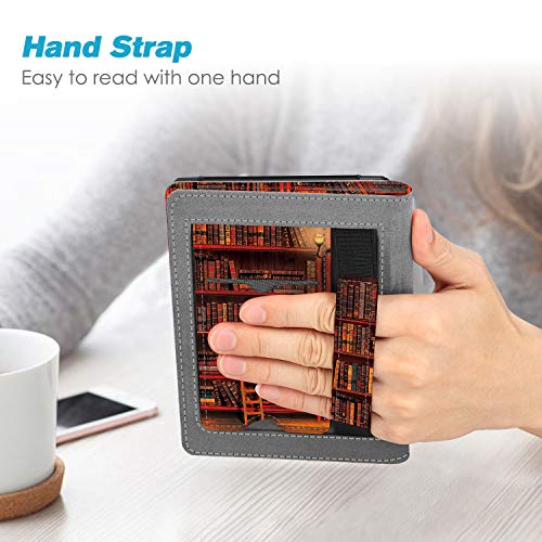 Fintie Stand Case For 6” Kobo Clara Hd/Kobo Nia Ereader - Premium Pu Leather Protective Cover With Card Slot, Hand Strap And Auto Sleep/Wake Function, Library #TOP5