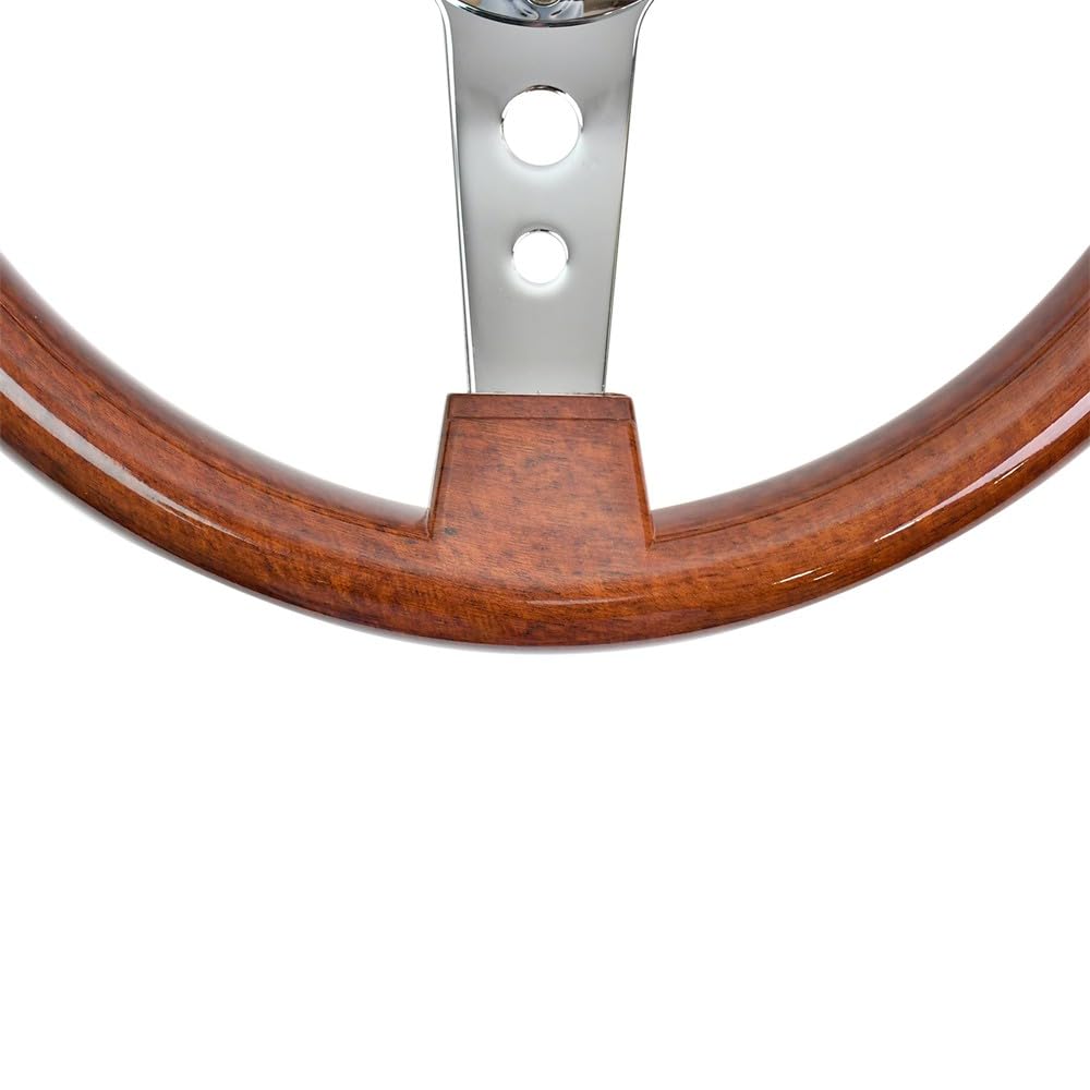 Klassisches Holzlenkrad, 350 mm (14 Zoll), universell einsetzbar, für Rennwagen, Retro-Design, 3 Speichen, 6 Schrauben, mit Hupenknopf, für Oldtimer-Modifikationen, Sim Driving, Motorsport und JDM.
