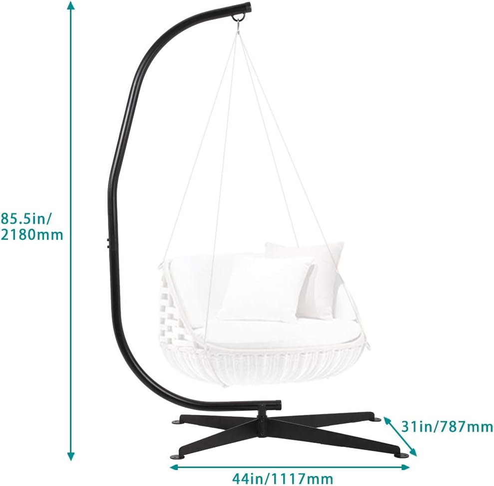 Her Majesty C Stand Hanging Outdoor Indoor Solid Steel Heavy Duty Construction for Hammock Air Porch Swing Chair, Black