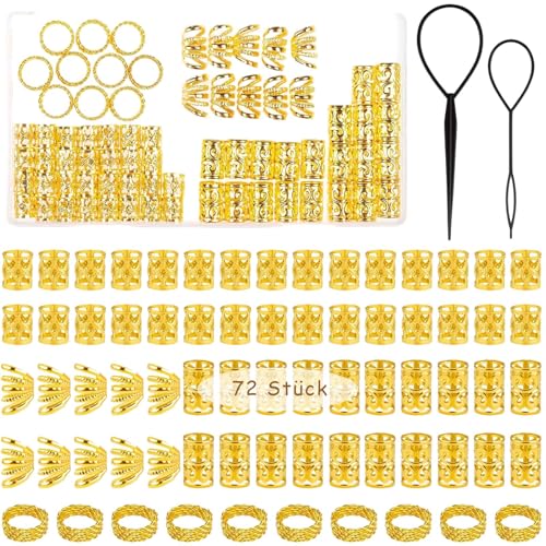 70 Stück Dreadlocks Schmuck, Aluminium Haarschmuck Verstellbar Braids Schmuck Metall Cuffs Haarringe für Zöpfe für Damen Männer Zöpfe Dekoration (Silber)., 4.99 €