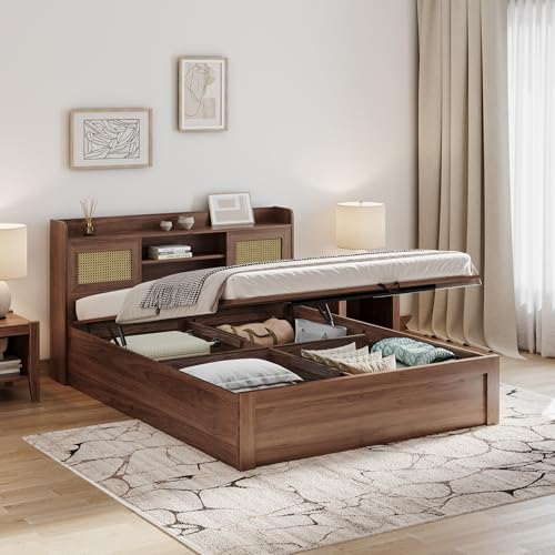 Image of Wakefit Bed | 3 Yr Warranty | Bed Queen Size, Comes with Hydraulic Storage, Noise-Free, Density:680-750 kg /m, Termite & Borer Resistant, Fits Mattresses Up to 8 inches(Tesser 78x60- Columbian Walnut)