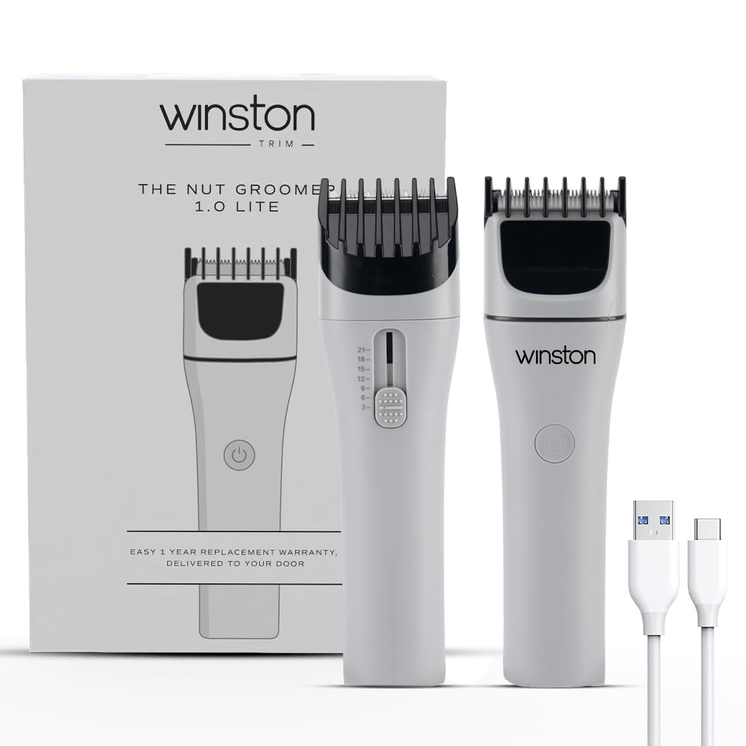 Winston Nut Groomer 1.0 Lite Rechargeable Waterproof Body and Ball Trimmer with Unique Dial Guide for 7 Length Settings & No Cut Ceramic Blade Suitable for Body, Private Part, Pubic Hair Shaving