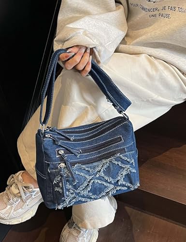 Vintage Denim Crossbody Bag for Women, Adjustable Strap Jean Purse, Blue Casual Shoulder Handbag4