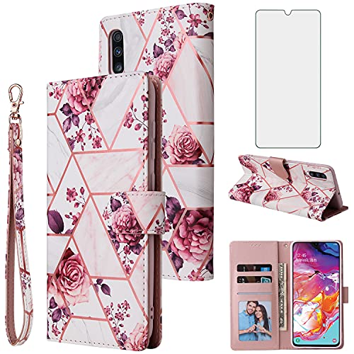 Asuwish Compatible With Samsung Galaxy A70 Wallet Case And Tempered Glass Screen Protector Leather Flip Card Holder Kickstand Phone Cases For Glaxay Glaxay A70S A 70 Gaxaly 70A S70 Women Men Rose Gold #TOP20