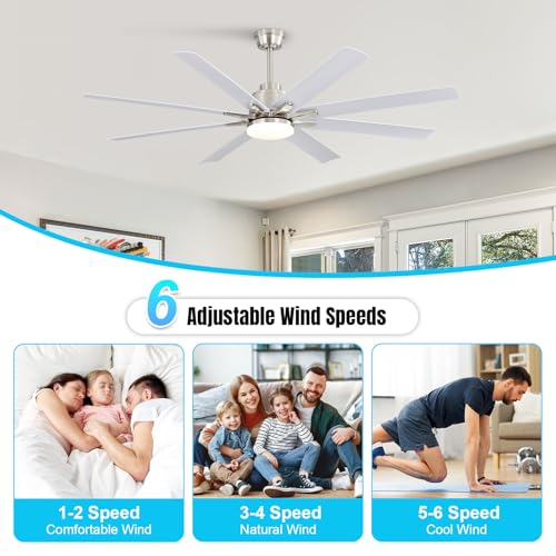 Image of Sofucor 66 Inch Smart Ceiling Fans with Lights, Indoor /Outdoor Ceiling Fan with Remote, Work With Alexa /Google, Reversible DC Motor, Dimmable, 8 Blade Large White Ceiling Fan Light for Bedroom Patio