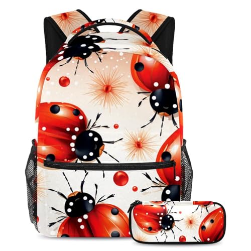 Grand cartable coccinelle rouge 15 avec trousse pour adolescent