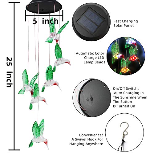 image for Joiedomi 2 Solar Hummingbird Wind Chimes Color Changing LED Outdoor Ha